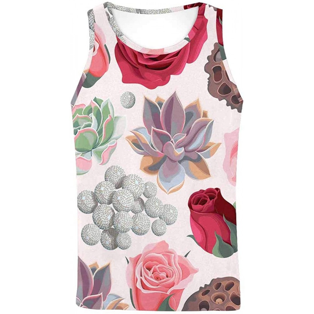 Undershirts Men's Muscle Gym Workout Training Sleeveless Tank Top Succulent and Peony Roses - Multi2 - C519DW9K5M4