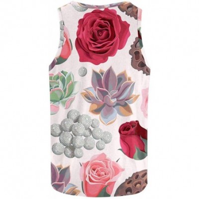 Undershirts Men's Muscle Gym Workout Training Sleeveless Tank Top Succulent and Peony Roses - Multi2 - C519DW9K5M4