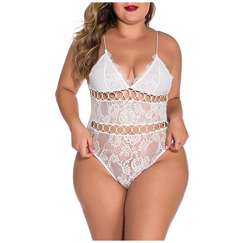 Garters & Garter Belts Women Plus Size Lingerie Sleeveless Underwear Lace Pajamas One-Piece Garment - White - CY194G283WN