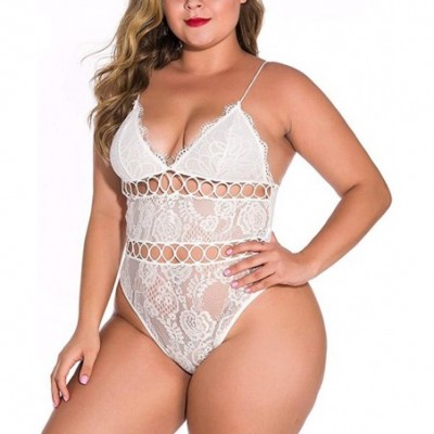 Garters & Garter Belts Women Plus Size Lingerie Sleeveless Underwear Lace Pajamas One-Piece Garment - White - CY194G283WN