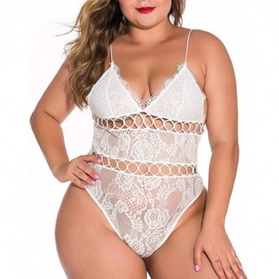 Garters & Garter Belts Women Plus Size Lingerie Sleeveless Underwear Lace Pajamas One-Piece Garment - White - CY194G283WN