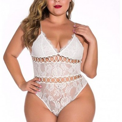 Garters & Garter Belts Women Plus Size Lingerie Sleeveless Underwear Lace Pajamas One-Piece Garment - White - CY194G283WN