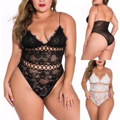 Garters & Garter Belts Women Plus Size Lingerie Sleeveless Underwear Lace Pajamas One-Piece Garment - White - CY194G283WN