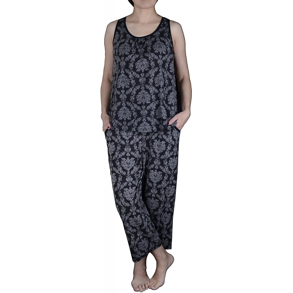 Sets Women's Super Soft Feel Pajama Set(Rayon) - Damask Black - CN188ASLTAS