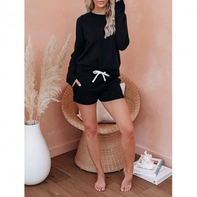 Sets Womens Crewneck Leopard Print Short Pajamas Long Sleeve Nightwear Sleepwear Soft Pj Lounge Sets - A-black - CT1987NIY7I