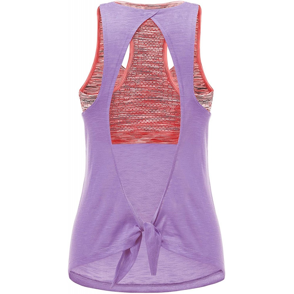 Camisoles & Tanks Workout Tops for Women with Built in Bra Tanks Activewear Yoga Running Shirt - Purple&pink Bra - CM18WH73QRE