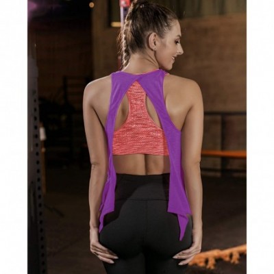 Camisoles & Tanks Workout Tops for Women with Built in Bra Tanks Activewear Yoga Running Shirt - Purple&pink Bra - CM18WH73QRE