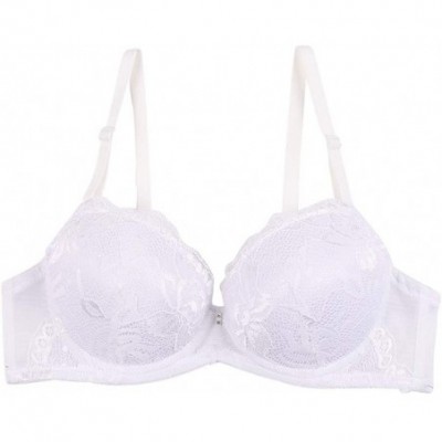 Bras Fashion New Lace Thickening Cup Gather Adjustment Bra 3/4 Cup Embroidered Solid Color Bra - White - CY18QMLIWC7