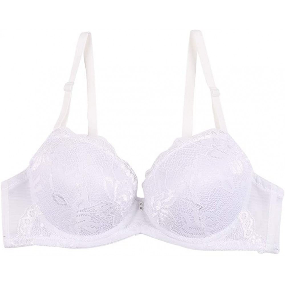 Bras Fashion New Lace Thickening Cup Gather Adjustment Bra 3/4 Cup Embroidered Solid Color Bra - White - CY18QMLIWC7