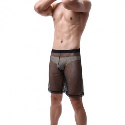 Boxer Briefs Men's Mesh Casual Shorts Trunks Bodybuilding See Through Underwear Stretchy Louge Boxer Briefs - Black - CY193NZ...