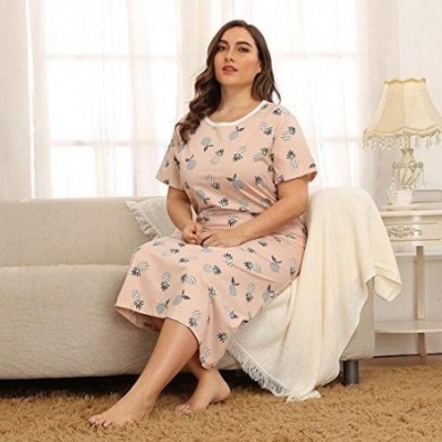 Nightgowns & Sleepshirts Women's Nightgown Short Sleeve Sleepshirts Dress Soft Lightweight Sleepwear - Pink - CR1970IIAUD