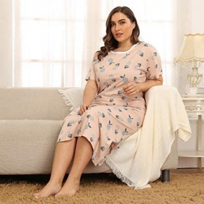 Nightgowns & Sleepshirts Women's Nightgown Short Sleeve Sleepshirts Dress Soft Lightweight Sleepwear - Pink - CR1970IIAUD