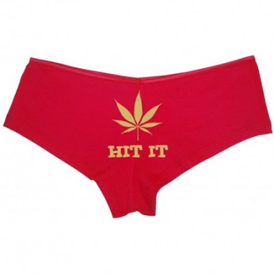 Panties Women's Hit It Pot Leaf Weed Rave Cute Hot Sexy Boyshort - Red/Sand - CR11UPMKORJ