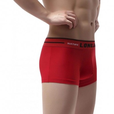 Boxer Briefs Mens Boxer Briefs Underwear Letter Breathable Cotton Knickers Briefs Shorts Bulge Pouch Underpants - Red - CL19C...