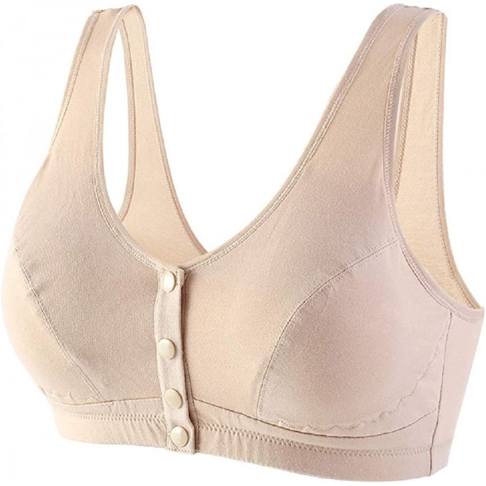 Bras Women Wireless Cotton Padded Bras Women Lingerie Front Close Snap T-Back Cozy Bra Pack of 1/2/3 (34-44BCD) - Beige - CW1...