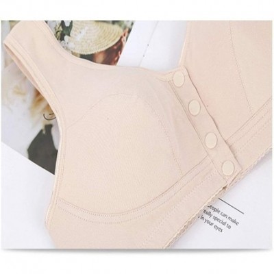 Bras Women Wireless Cotton Padded Bras Women Lingerie Front Close Snap T-Back Cozy Bra Pack of 1/2/3 (34-44BCD) - Beige - CW1...