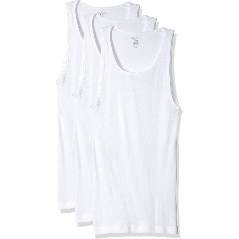 Undershirts Men's 3-Pack Cotton Ribbed Tank Top - Pure White - C7184W6XTUZ