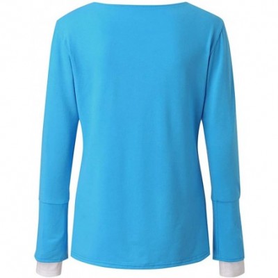 Garters & Garter Belts Women Solid Blouse Casual Round Neck Long Sleeve Button Cuffs Slim Fit T -Shirt Tops Tunics - Blue - C...