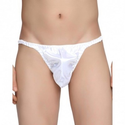 Briefs Men's Underwear Satin Tanga Bikini Briefs Panties - White - C3194SAHDSU