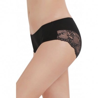 Panties Women's 3 Pack Cotton Lace Coverage Seamless Brief Panty Underwear - Black/Nude - CT11O4NYVPL