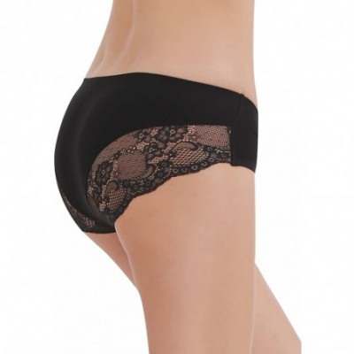 Panties Women's 3 Pack Cotton Lace Coverage Seamless Brief Panty Underwear - Black/Nude - CT11O4NYVPL