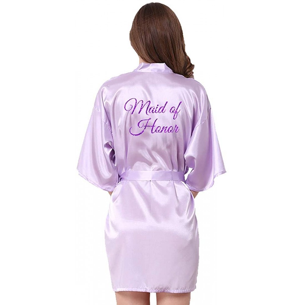 Robes Satin Kimono Wedding Party Getting Ready Robe with Glitters - B-light Purple (Maid of Honor) - CV18XNY2MC2