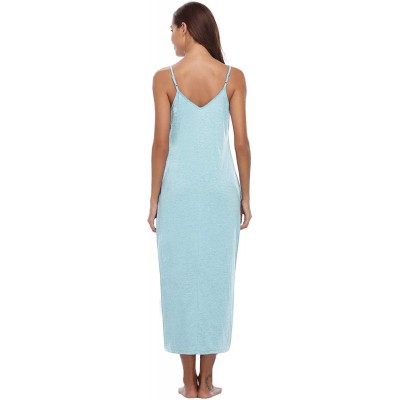 Nightgowns & Sleepshirts Women's Cotton V Neck Long Nightgown Sleeveless Full Slip Night Dress - Light Blue - CT18QIERZ9C