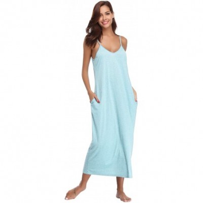 Nightgowns & Sleepshirts Women's Cotton V Neck Long Nightgown Sleeveless Full Slip Night Dress - Light Blue - CT18QIERZ9C