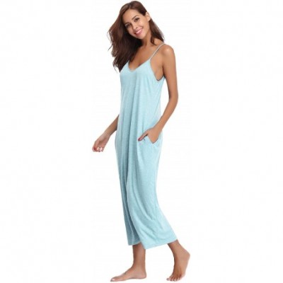 Nightgowns & Sleepshirts Women's Cotton V Neck Long Nightgown Sleeveless Full Slip Night Dress - Light Blue - CT18QIERZ9C