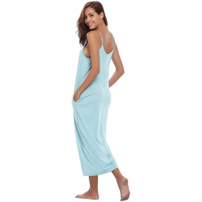 Nightgowns & Sleepshirts Women's Cotton V Neck Long Nightgown Sleeveless Full Slip Night Dress - Light Blue - CT18QIERZ9C