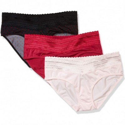 Panties Women's No Pinching No Problems 3 Pack Micro Hipster With Lace Panties - Black/Pink Multi - CV18YRYC4TD