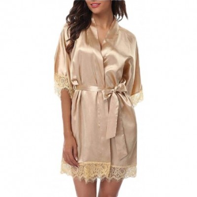 Robes Women's Sexy Silk Sleepwear Satin Lace Trim Nightwear Short Kimono Robes - 7 - CW198H65MRC