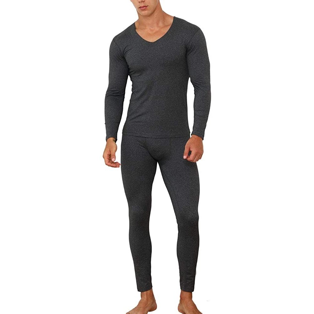 Thermal Underwear Men's Ultra Soft Long Johns Set- V-Neck Lined Seamless Thermal Underwear- Long Sleeve Base Layer with Fleec...