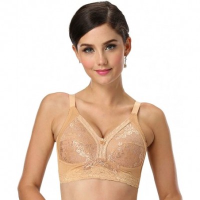 Bras Women's Minimizer Bra Fashion Full Coverage Lace Non-Padded Push-up Everyday Bra - Champagne - CP18SEY3UQD