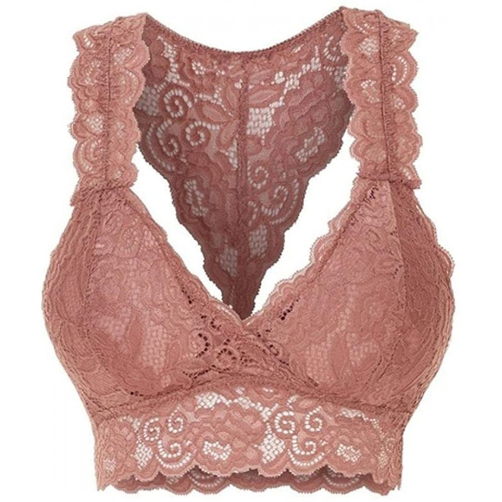 Bras Women Ladies Fashion Stretchy Floral Lace Hollow Out Bralette Bra Everyday Bras Dark Pink - CU198E2LZOM