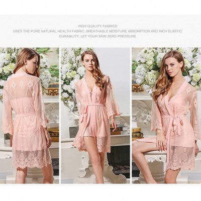 Robes Women's Solid Lace Silk Robe-Woman Lingerie - No2 Pink - C41839D0GTZ