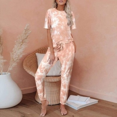 Thermal Underwear 2Pcs Women Tie-Dye Sweatsuit Set Long Sleeve Top Drawstring Sweatpants Sets - Orange - CF190E06IZS