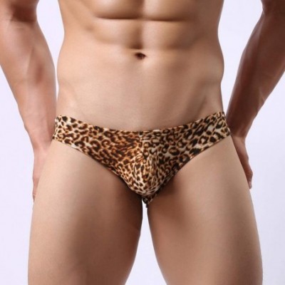 Briefs Men's Leopard Print Briefs- Sexy Bulge Pouch Underwear Low Rise Bikini Panties Party Hipsters Briefs - Yellow - CO18WC...