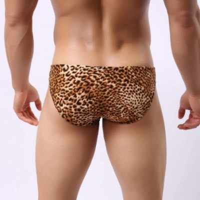 Briefs Men's Leopard Print Briefs- Sexy Bulge Pouch Underwear Low Rise Bikini Panties Party Hipsters Briefs - Yellow - CO18WC...