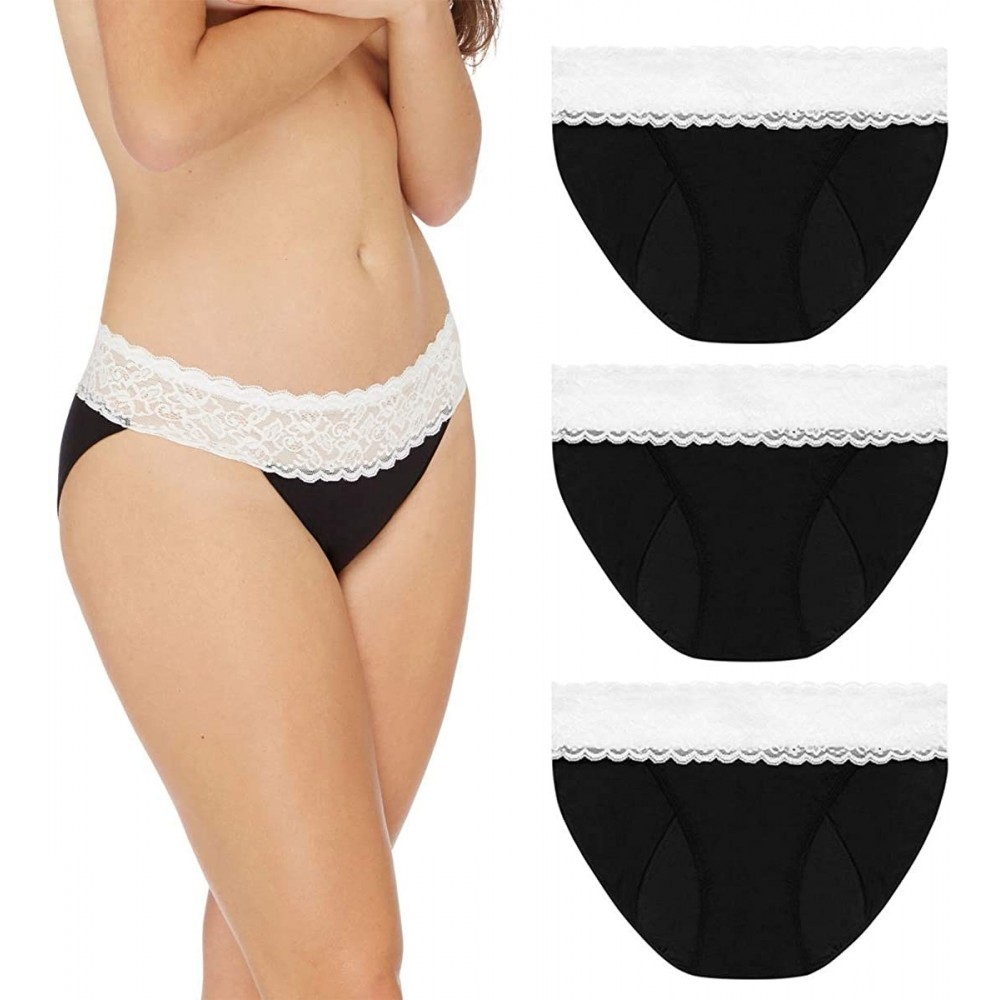 Panties Absorbent Bikini Lace Hip Period Panties | Women's Protective Underwear - 3 Pack (White Hip) - C818U0IM2Q0