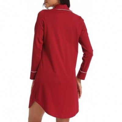 Nightgowns & Sleepshirts Women's Nightgown Long Sleeve Sleepwear Knit Nightgown Soft Button Sleep Dress - Wine Red - C118YCM7Z5Q