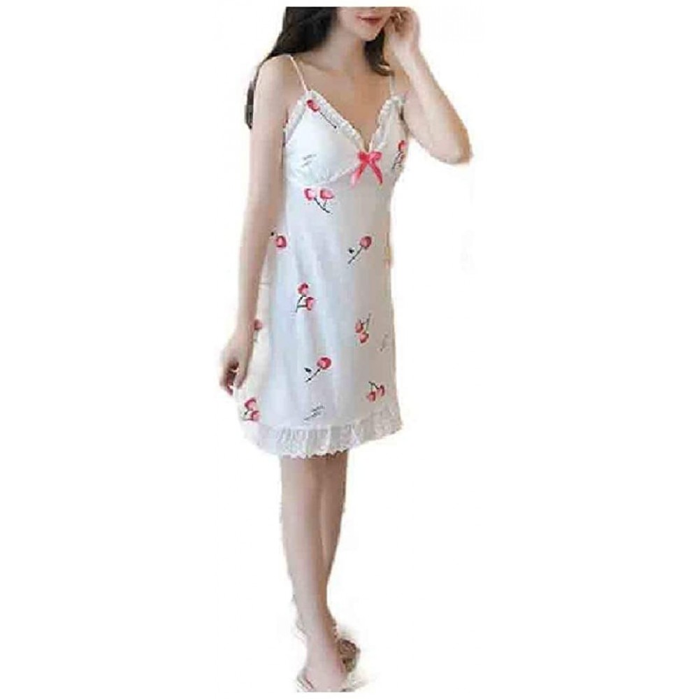 Nightgowns & Sleepshirts Womens Sexy Short Dress V-Neck Sling Summer Print Nightwear Sleepwear - As4 - C81900ZGAY7