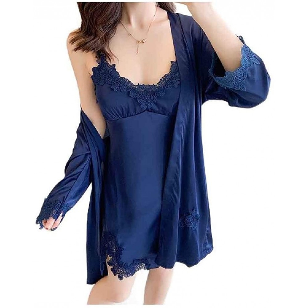 Nightgowns & Sleepshirts Women's Sexy Backless Sling Silk Everyday Two Piece Lace Nightgown - As1 - CE199QT6Q5E