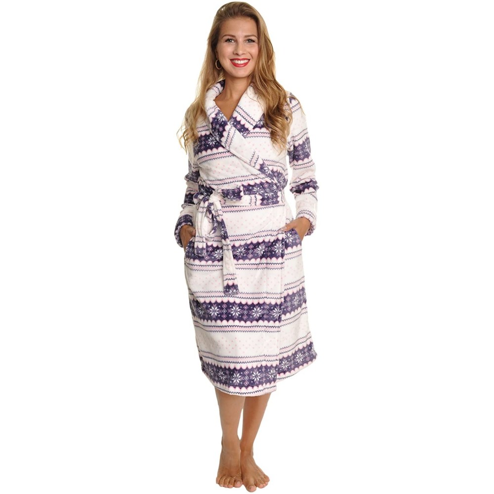 Robes Plush Mix-and-Match Bed Jacket Pants Robe Lounge/Sleepwear - Sold Separately - Fair Isle Bathrobe - C41880ISRDS