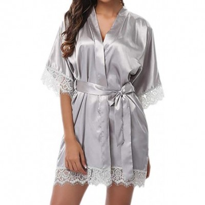 Robes Women's Lady Sexy Lace Sleepwear Satin Nightwear Lingerie Pajamas Suit - Gray - C1195S8ZR83