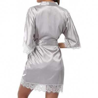 Robes Women's Lady Sexy Lace Sleepwear Satin Nightwear Lingerie Pajamas Suit - Gray - C1195S8ZR83