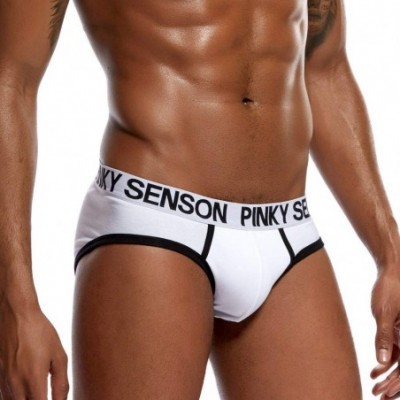 Bikinis Mens Letter Pouch Soft Cotton Briefs Panties Underwear - White - CK18M42TDD5