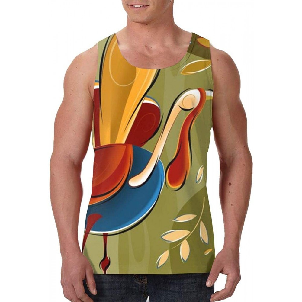 Undershirts Men's Fashion Sleeveless Shirt- Summer Tank Tops- Athletic Undershirt - Thanksgiving Turkey Fall Leaf - CE19D8092KU