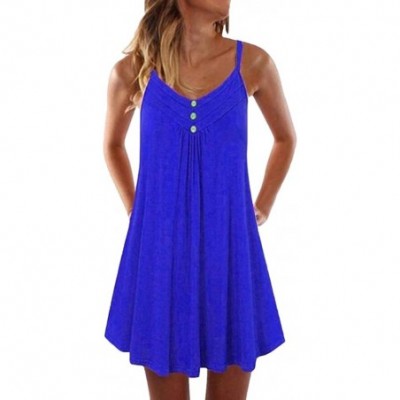 Panties Women's Solid Strappy Short Mini Dress Tank Dress Beach Party Sundress - 03 Blue - CI194CZZZU6