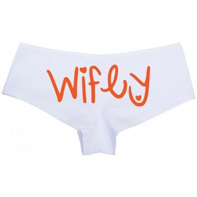 Panties Women's Wifey Love My Wife Hot Booty Sexy Boyshort - White/Orange - C911UPJ4GG7